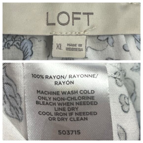 LOFT Dress Round Neck Tie Waist Short Sleeves White Blue Floral Women’s Size XL - Picture 9 of 10